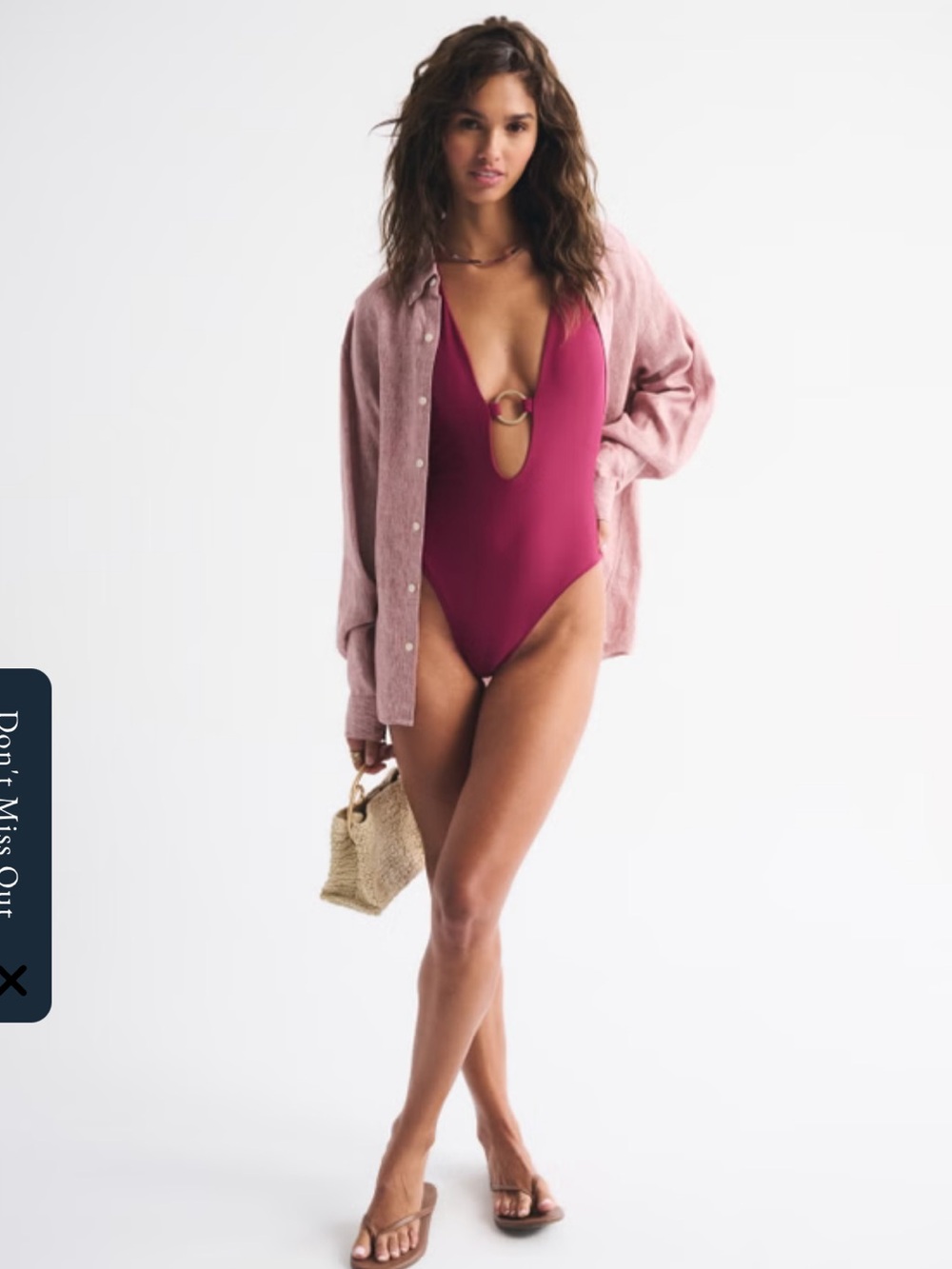 🌺 Abercrombie Plunge Halter One-Piece Swimsuit in Deep Berry